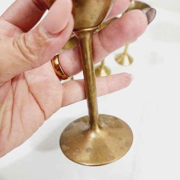 Vintage Mid-Century Modern Brass Standard & Mini Wine Goblets Stem Made in india - Picture 10 of 16